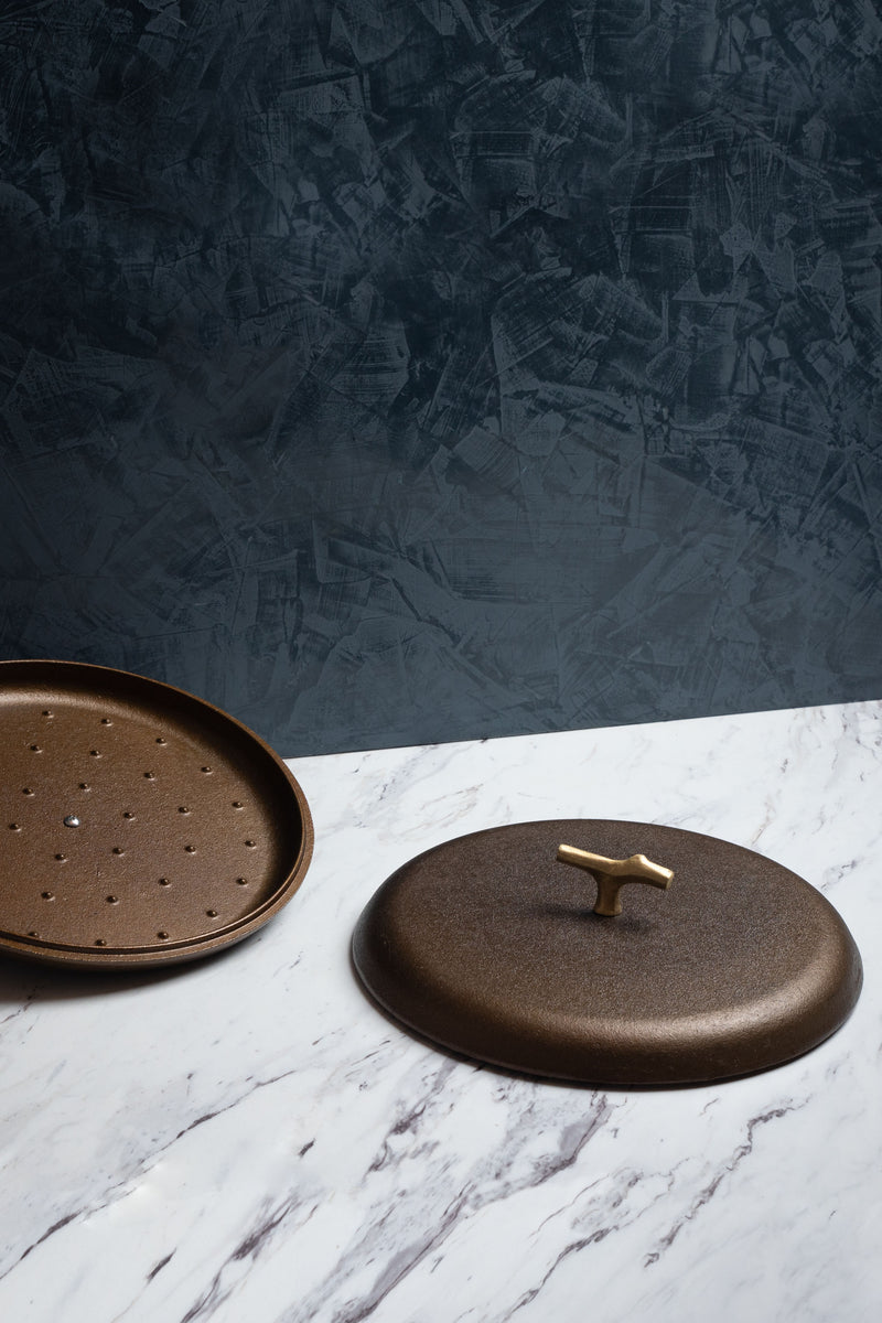 Premium 12 Inch Cast Iron Self-Basting Lid with Brass Handle